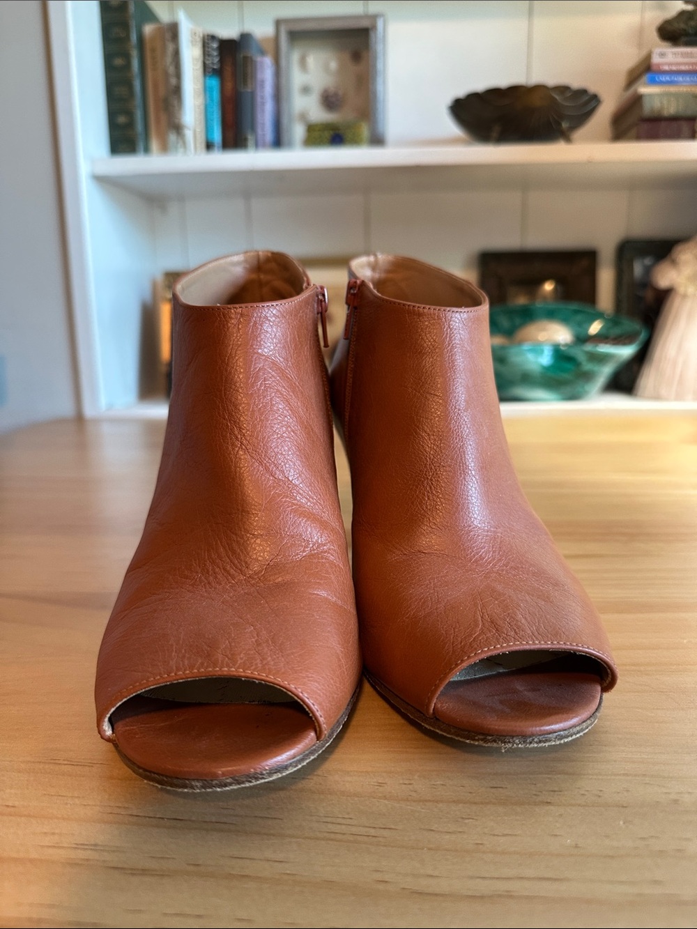 Maison Martin Margiela Open-Toe Ankle Mules in Cognac Brown